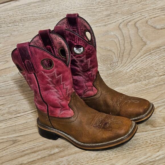 Shyanne Western Cowboy Boots Youth Size 12D Pink/Tan Square Toe Little Girls - Picture 1 of 10